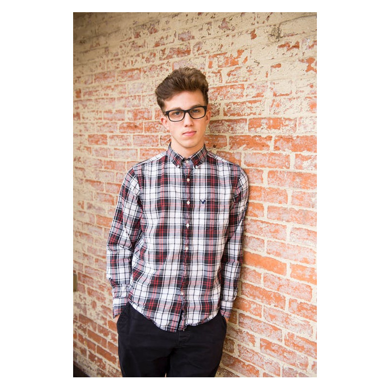 Whilte and Red Plaid Dress Shirt