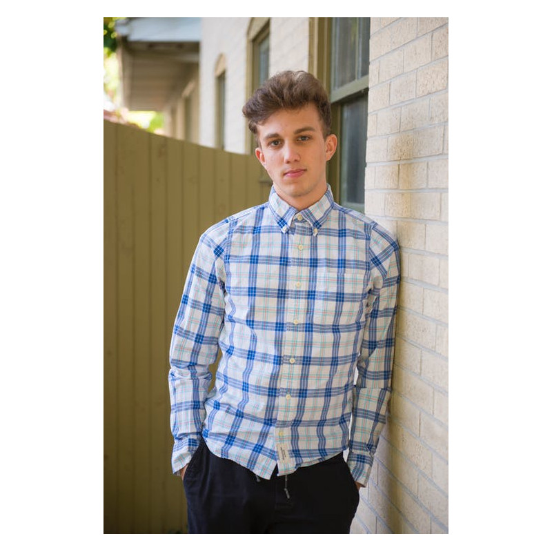 Whilte and Blue Plaid Dress Shirt