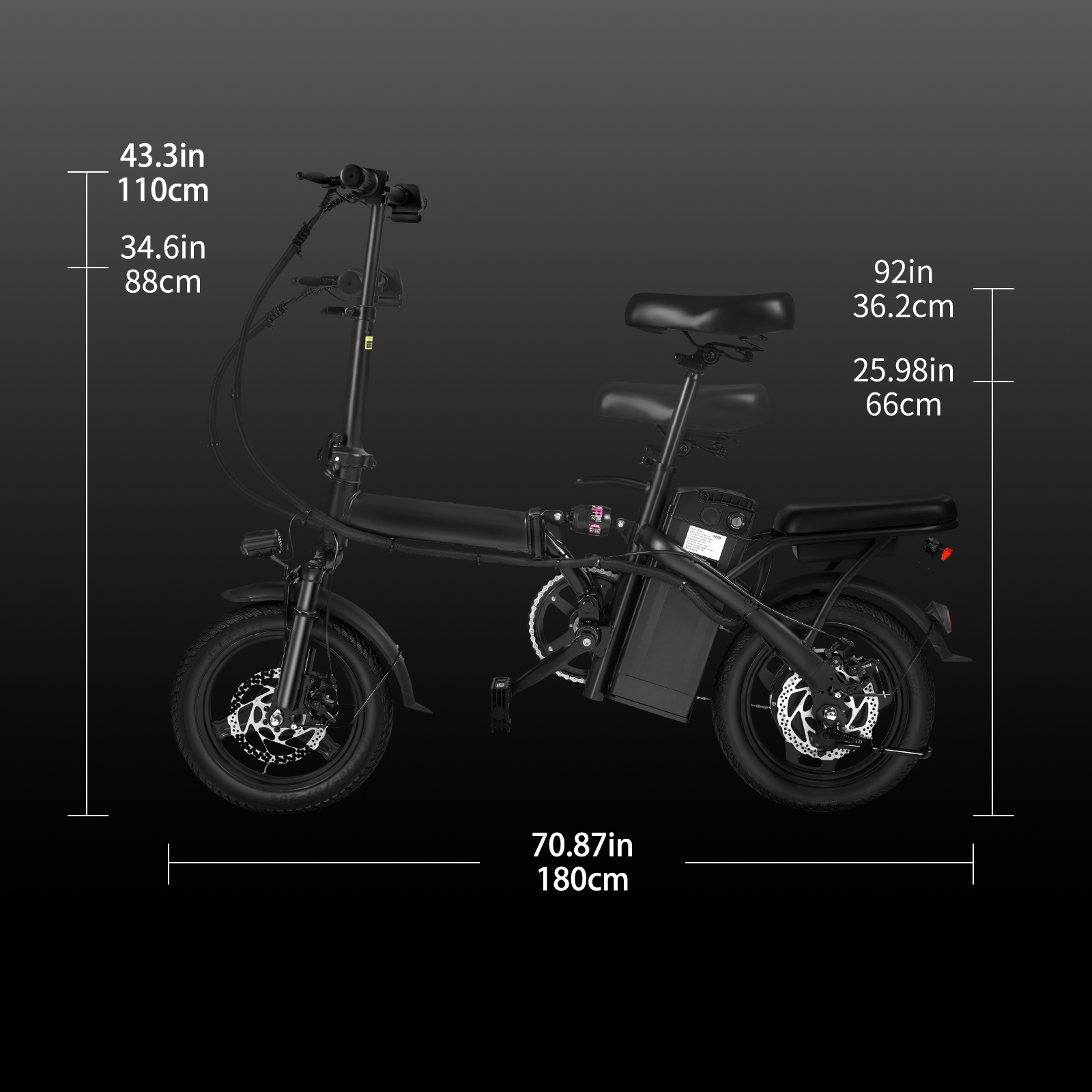 1 an de garantie 500W double frein à disque adulte vélo électrique pliable avec siège et panier 14 pouces 48V10.4Ah gamme de 22 