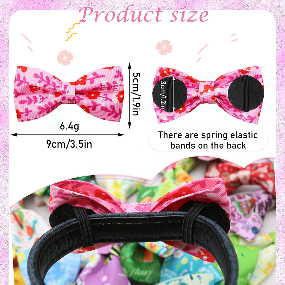 10PCS Dog Bows With Elastic Bands Spring Print Collars For Small Dogs and Cats Movable Pet Dog Bowties Neckties Pet Supplies