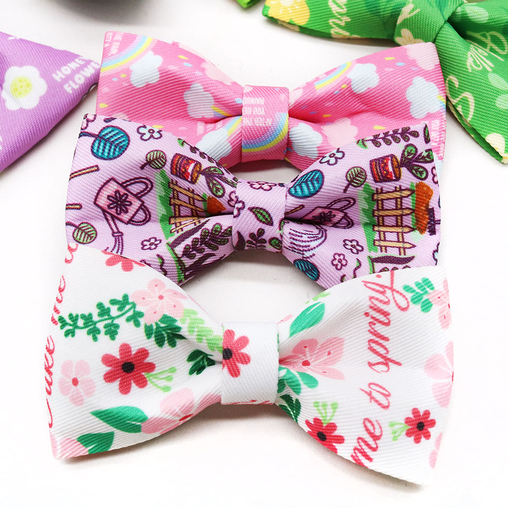 10PCS Dog Bows With Elastic Bands Spring Print Collars For Small Dogs and Cats Movable Pet Dog Bowties Neckties Pet Supplies