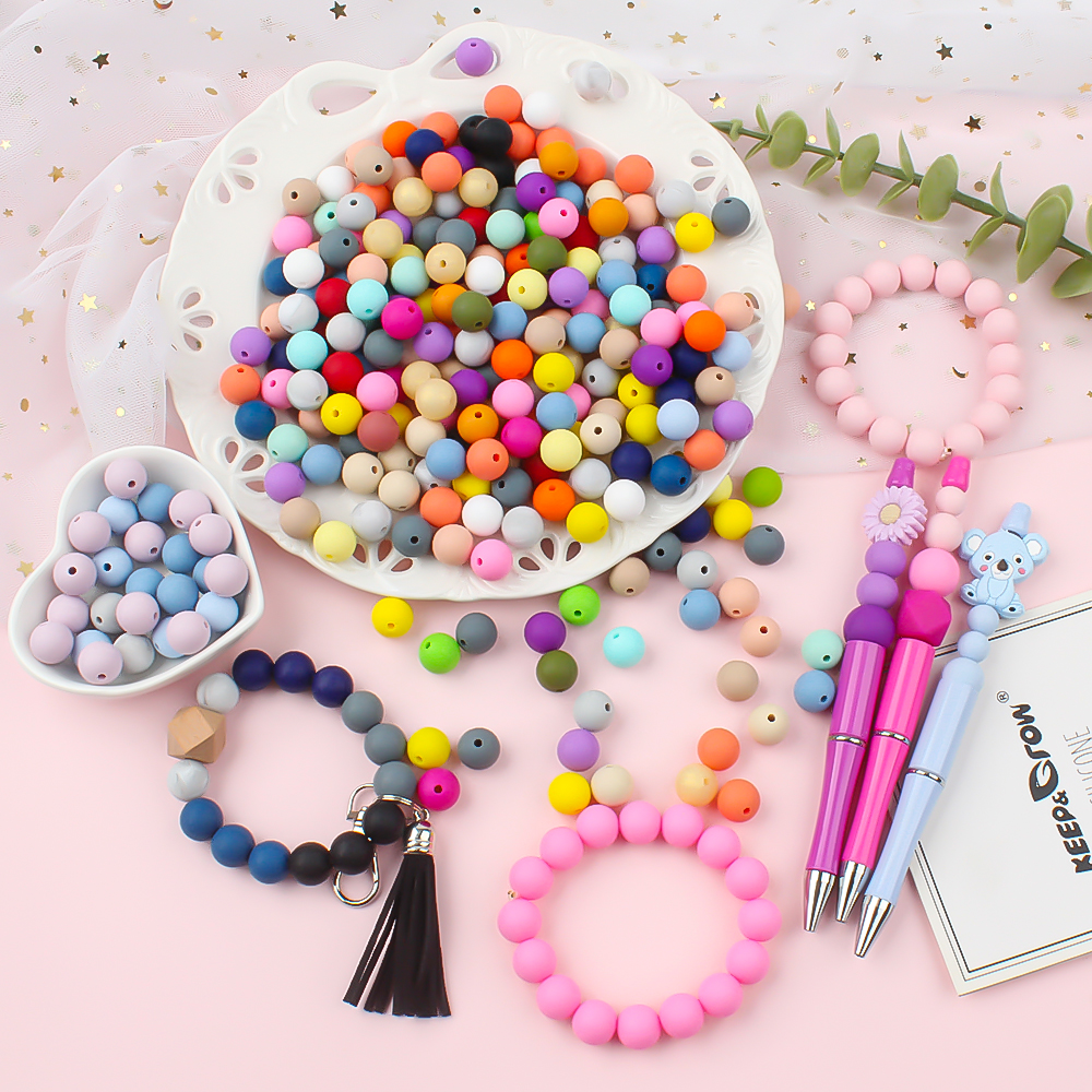 40pcs 9/12/15mm Silicone Round Beads for Pen Decor Jewelry Making DIY Pendant Bracelet Chain Keychain Bulk Handmade ﻿Wholesale