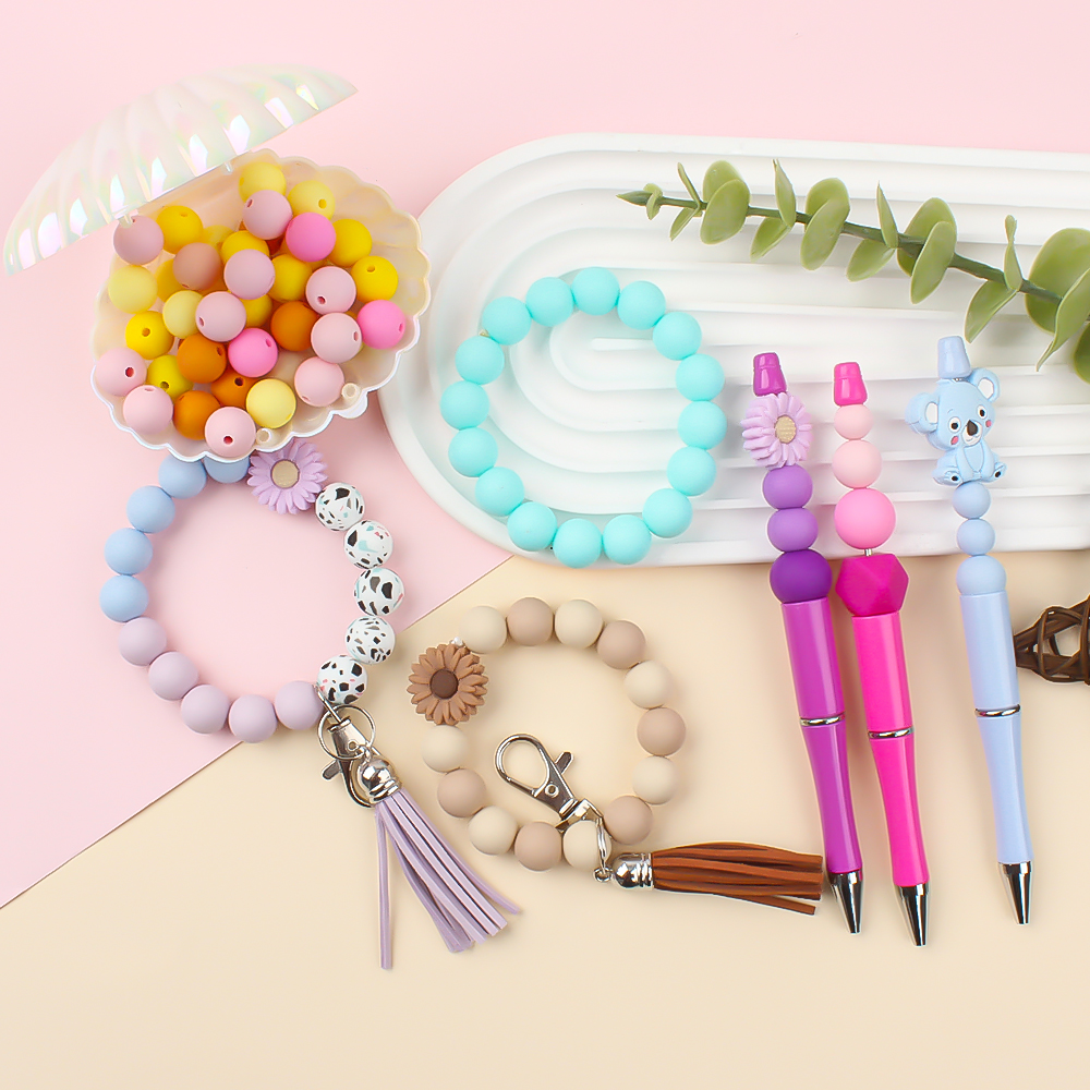 40pcs 9/12/15mm Silicone Round Beads for Pen Decor Jewelry Making DIY Pendant Bracelet Chain Keychain Bulk Handmade ﻿Wholesale