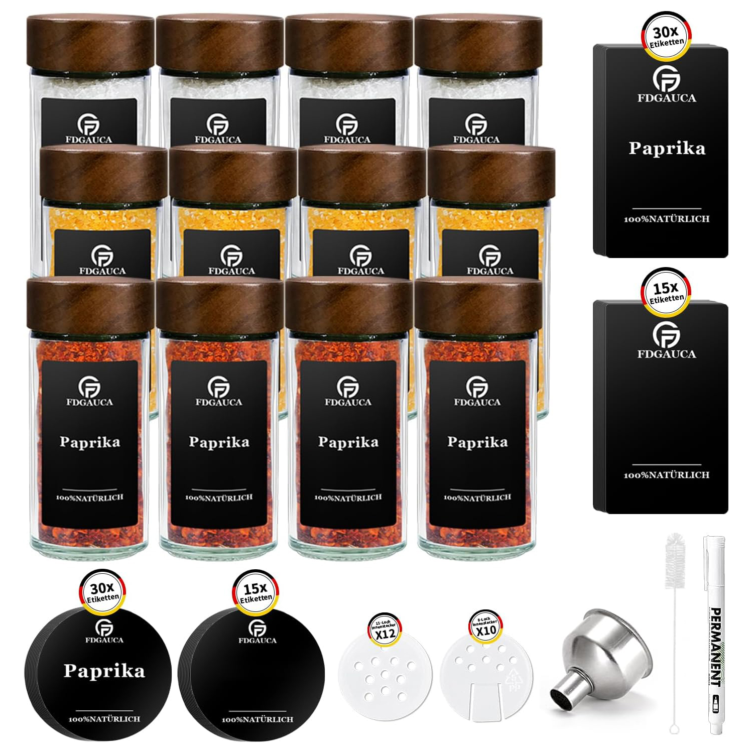 Pots à épices en verre de 120ml, avec couvercle en bois d'acacia naturel, récipients ronds avec étiquettes pour le rangement de 