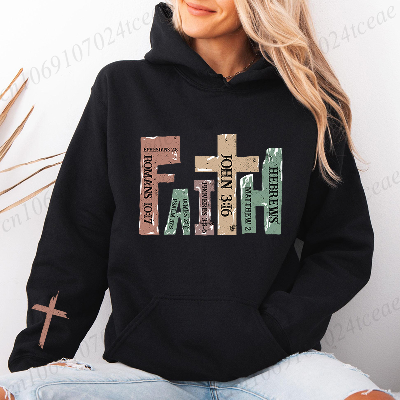 Automne sweat à capuche polaire foi chrétienne à capuche mode coréenne sweats à manches longues haut versets de la Bible jésus c