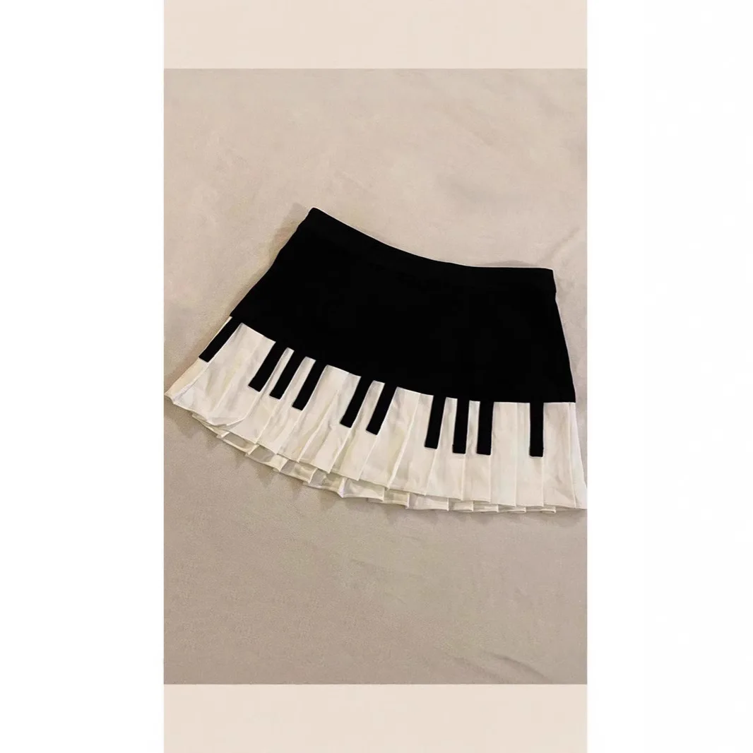 American Retro Black White Piano Half Skirt Women's Summer New Design High Waist Slim Fit Midi Skirt Stylish Slimming Skirt