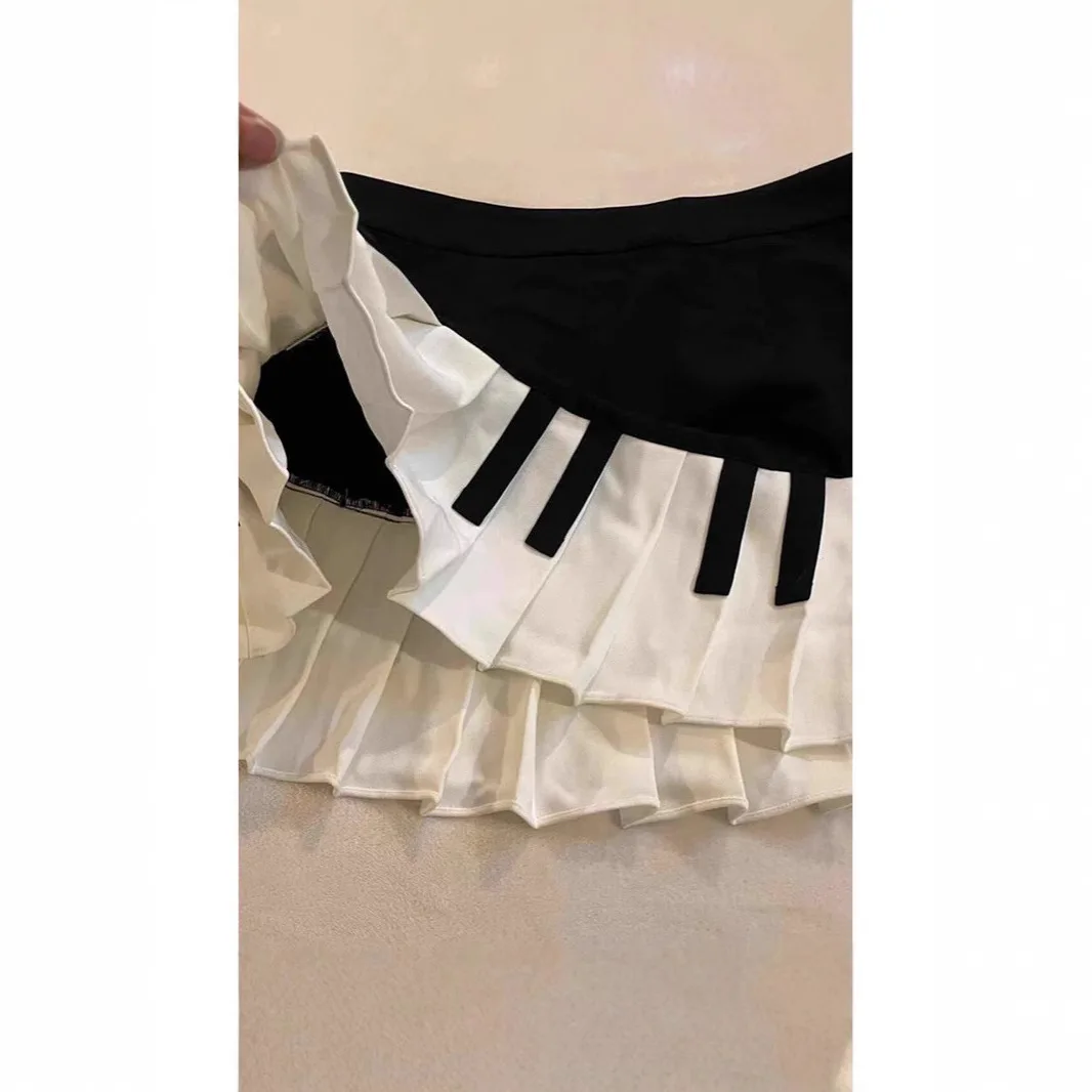 American Retro Black White Piano Half Skirt Women's Summer New Design High Waist Slim Fit Midi Skirt Stylish Slimming Skirt