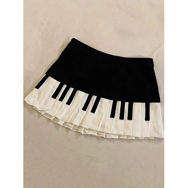 American Retro Black White Piano Half Skirt Women's Summer New Design High Waist Slim Fit Midi Skirt Stylish Slimming Skirt