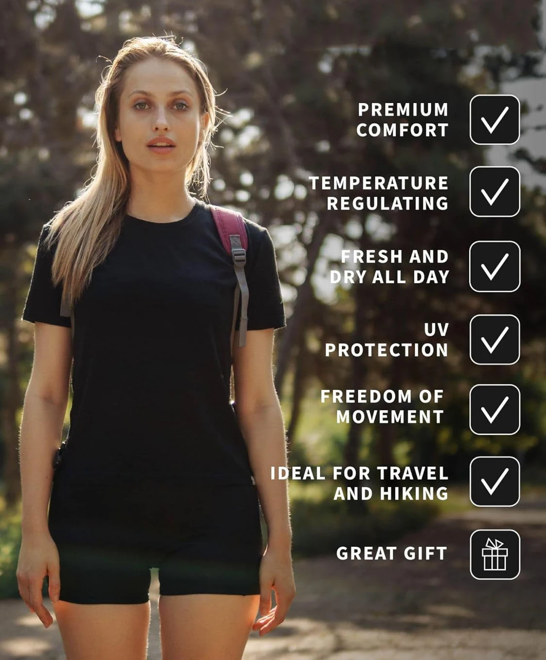 Women's 100% Merino Wool T Shirt Merino Short Sleeve Slim Fit Base Layer Tee Hiking Yoga Running Breathable Wicking Quick Drying