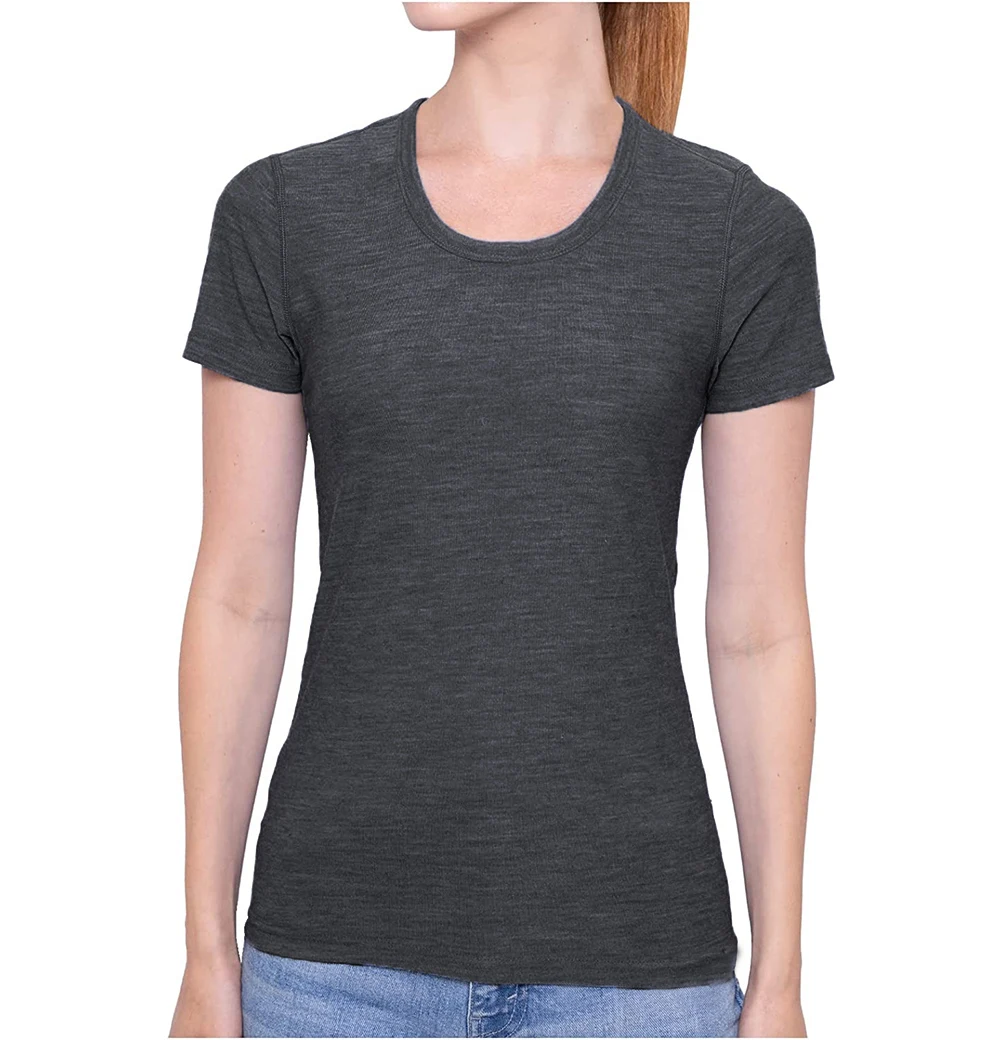 Women's 100% Merino Wool T Shirt Merino Short Sleeve Slim Fit Base Layer Tee Hiking Yoga Running Breathable Wicking Quick Drying