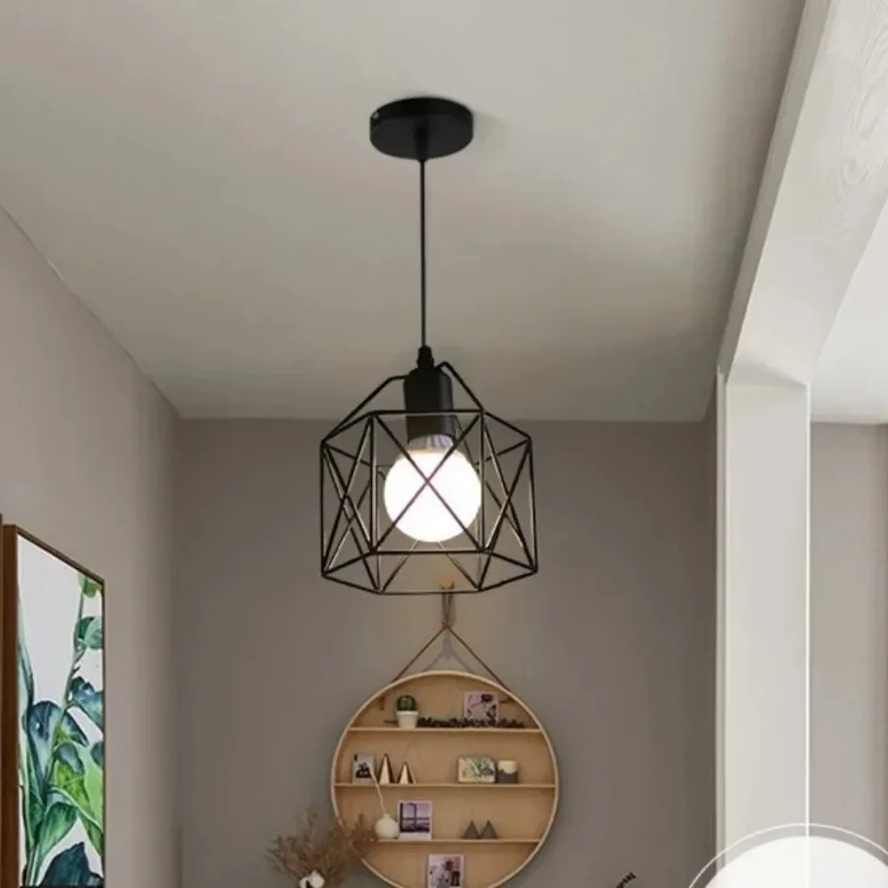 Suspension industrielle Led lampe suspendue moderne pour plafonnier Cage en métal pendentif éclairage île salle à manger