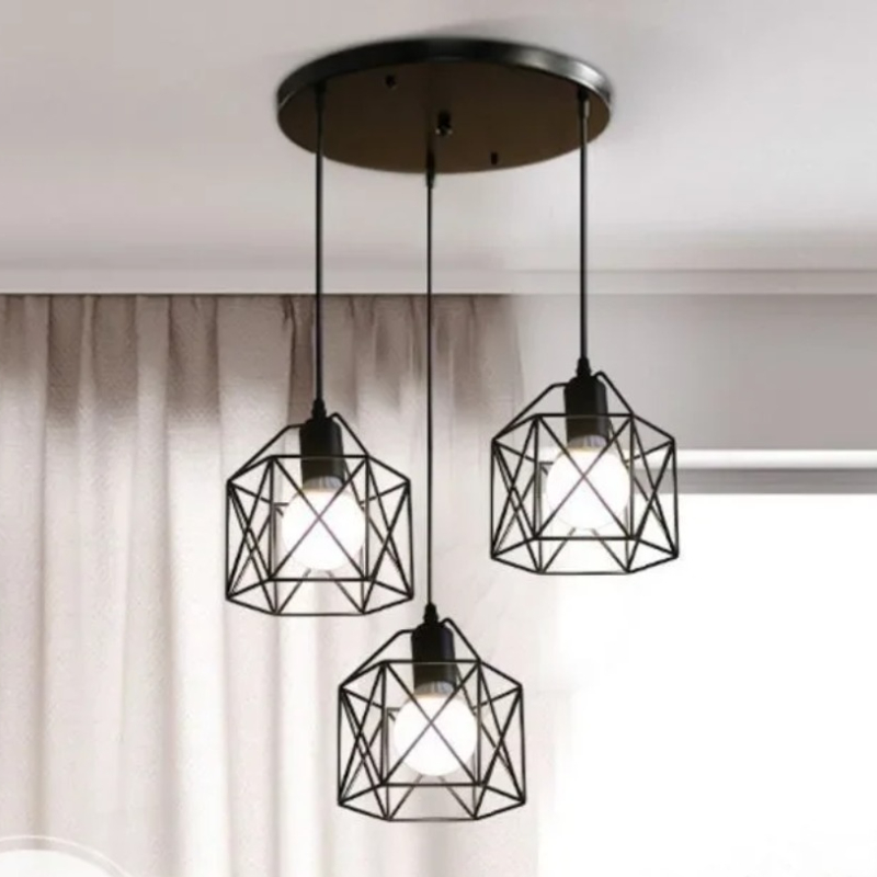 Suspension industrielle Led lampe suspendue moderne pour plafonnier Cage en métal pendentif éclairage île salle à manger