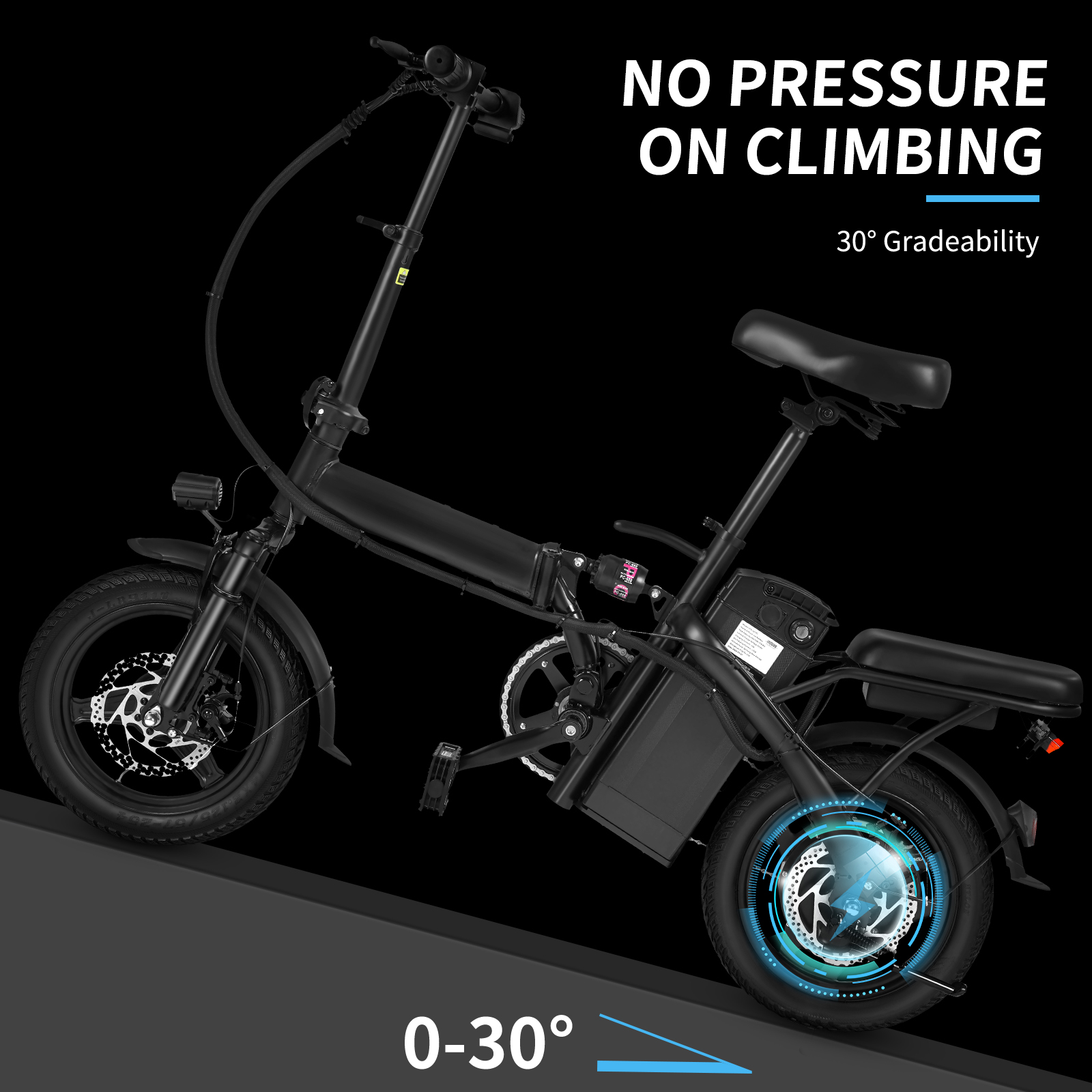 1 an de garantie 500W double frein à disque adulte vélo électrique pliable avec siège et panier 14 pouces 48V10.4Ah gamme de 22 