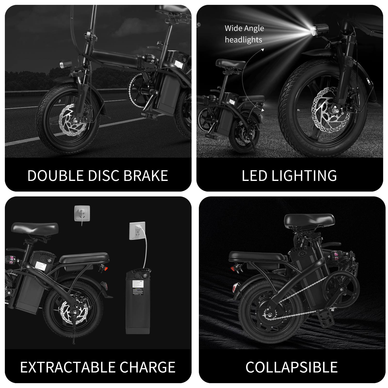 1 an de garantie 500W double frein à disque adulte vélo électrique pliable avec siège et panier 14 pouces 48V10.4Ah gamme de 22 