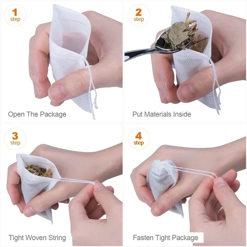 100/200PCS Disposable Tea Filter Bags Non-woven Fabric Tea Bag with Drawstring Kitchen Filter Paper for Coffee Herb Loose Tea