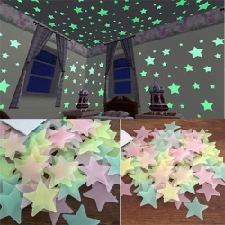 100pcs 3D Stars Glow In The Dark Luminous Fluorescent Three-Color Mixing Wall Stickers Living Home Decor For Kids Rooms 1016
